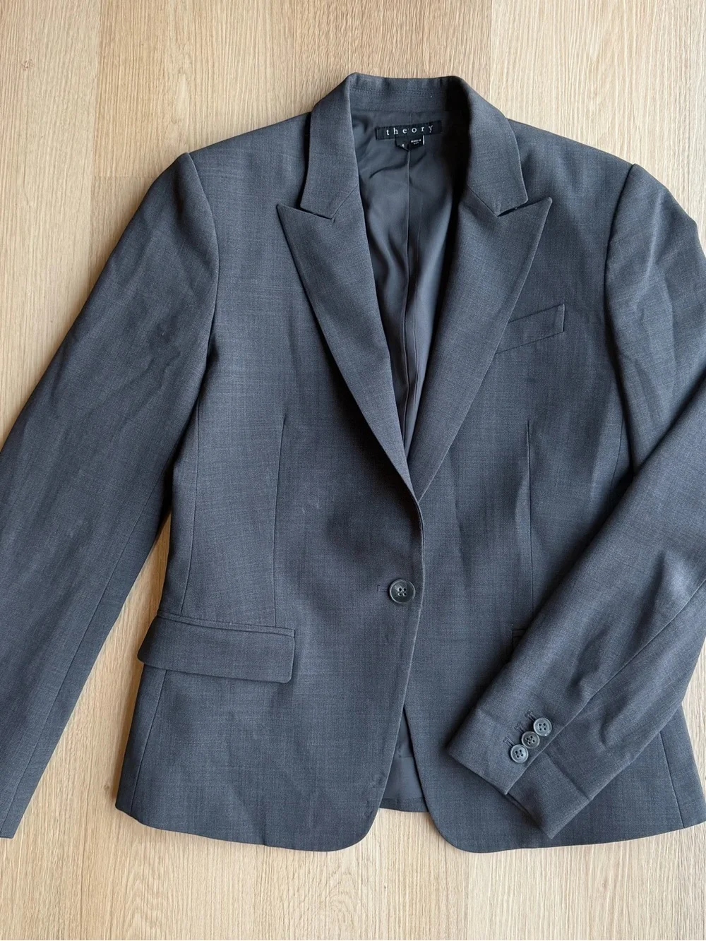 Theory Women's Gray Wool Blazer Size 8 Single-Breasted One-Button Notch Lapel